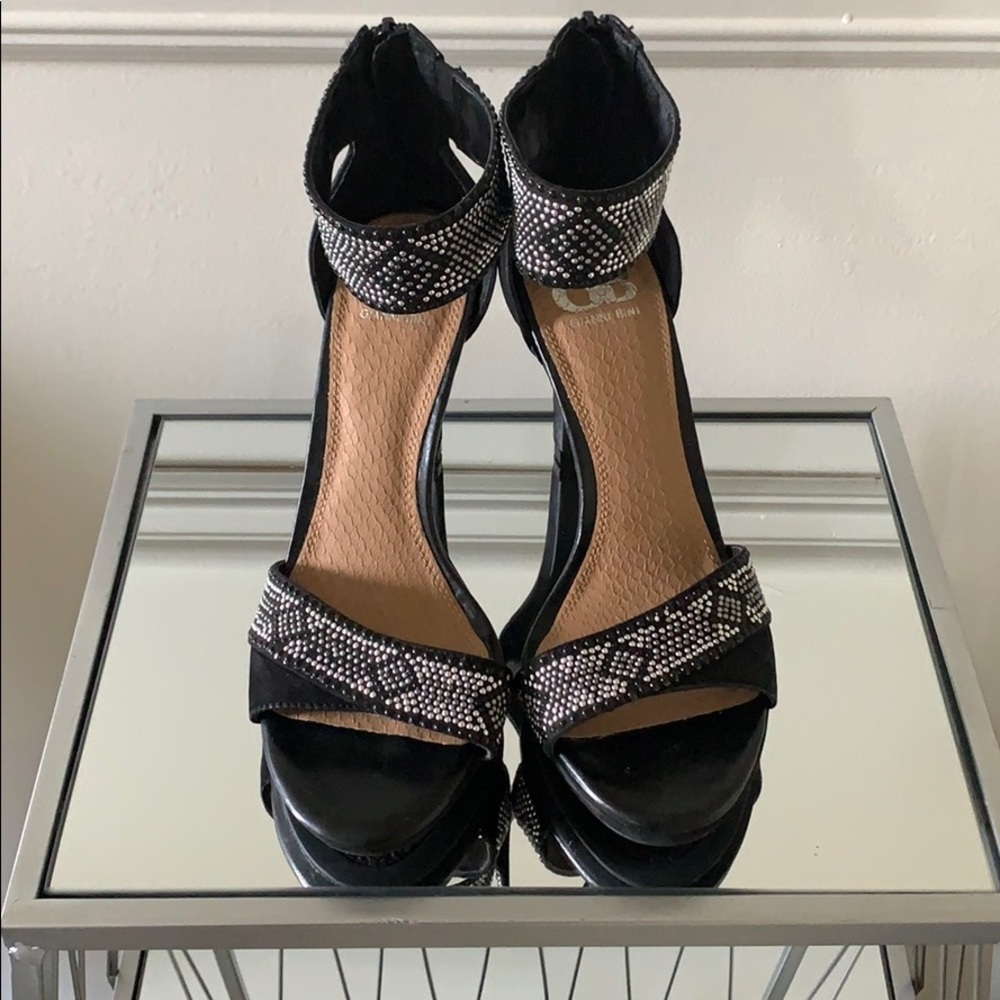 Black stud suede strapped heels
